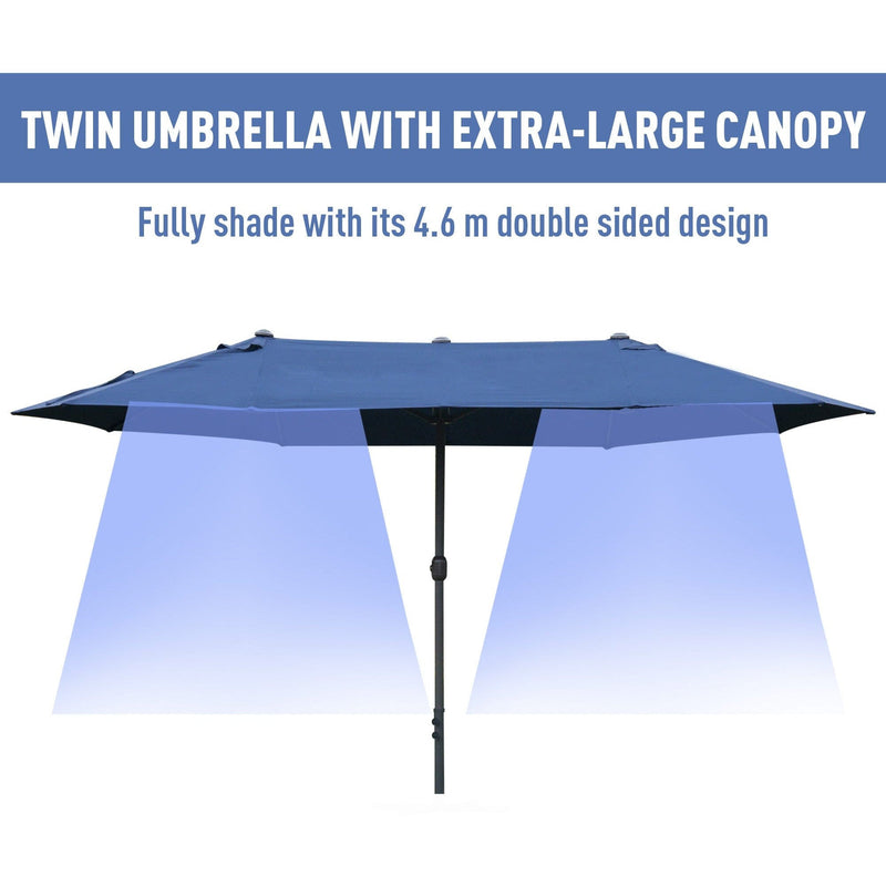 4.6m Double Sided Parasol With Crank Handle, Cross Base