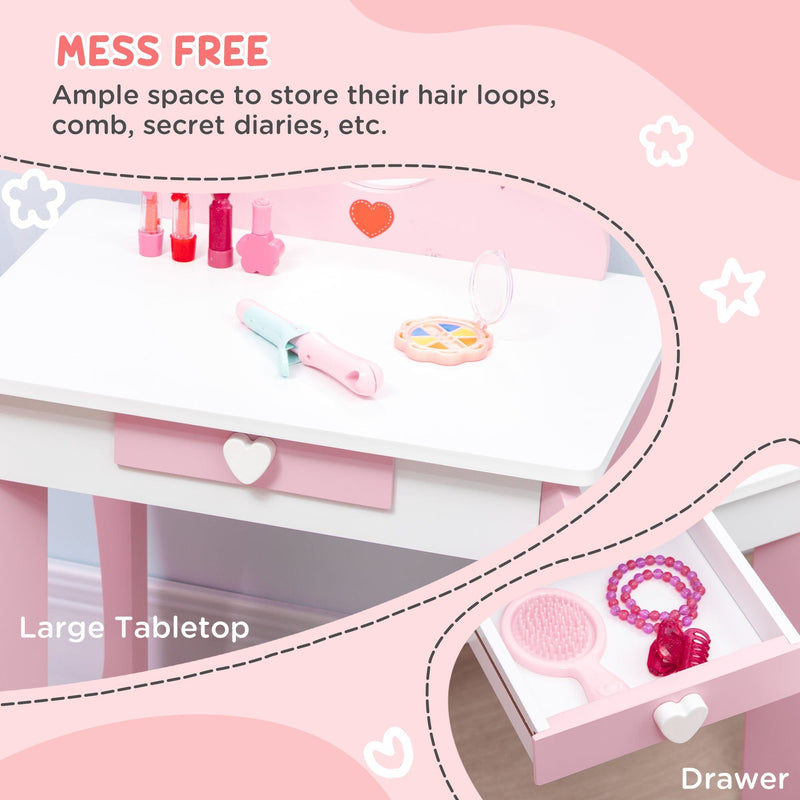 Pink Kids Vanity Set (3-6 Years): Dressing Table, Mirror, Stool
