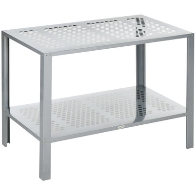 Silver 2-Tier Corner Plant Stand with Steel Frame Outsunny