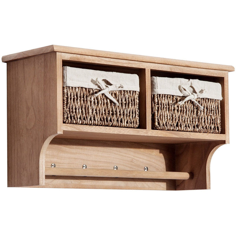 Entryway Wall Coat Rack 2 Wicker Baskets, Hooks