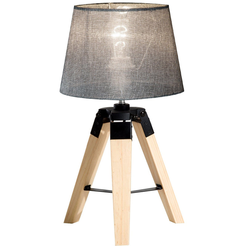 Wooden Tripod Table Lamp With Grey Shade
