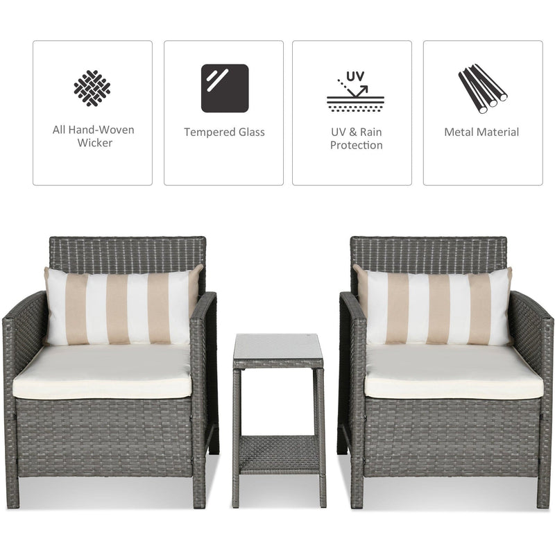 Rattan Garden Bistro Set With Comfy Armchairs