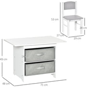 Kids Table and Chairs Set, Storage, 3-Pc, 2-4 Years, White Homcom