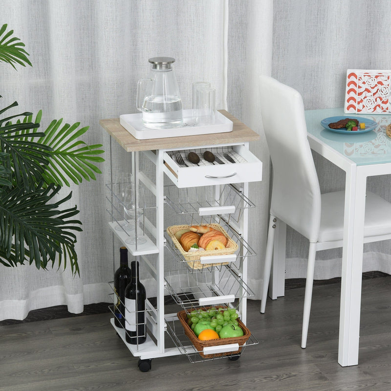 Kitchen Island on Wheels, 4 Baskets, 2 Racks