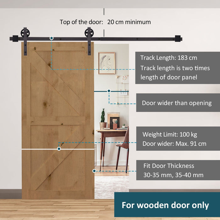 6FT/1830mm Modern Sliding Barn Door Hardware Kit