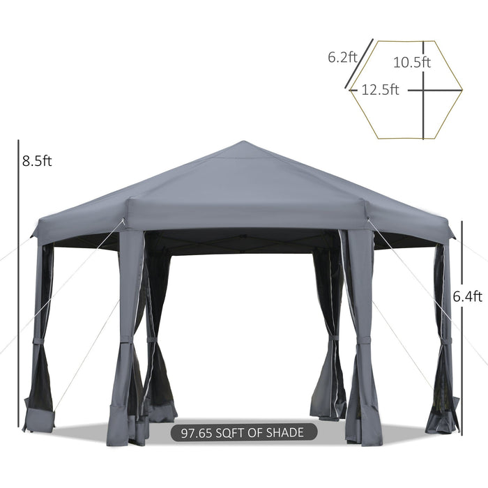 Hexagonal Pop Up Gazebo With Sides, Travel Case, 3.2m