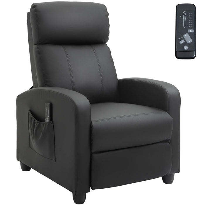 Leather Recliner Chair with Massage, Footrest, Remote, Black