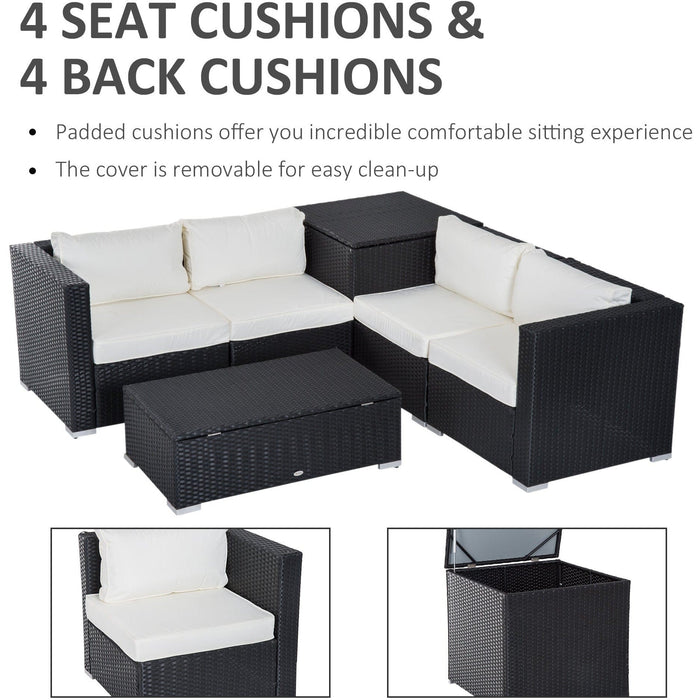 4 Seater Rattan Corner Sofa Set with Cushions, Black