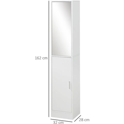 Tall Mirrored Bathroom Cabinet, 32W x 28D x 162H cm, White Kleankin