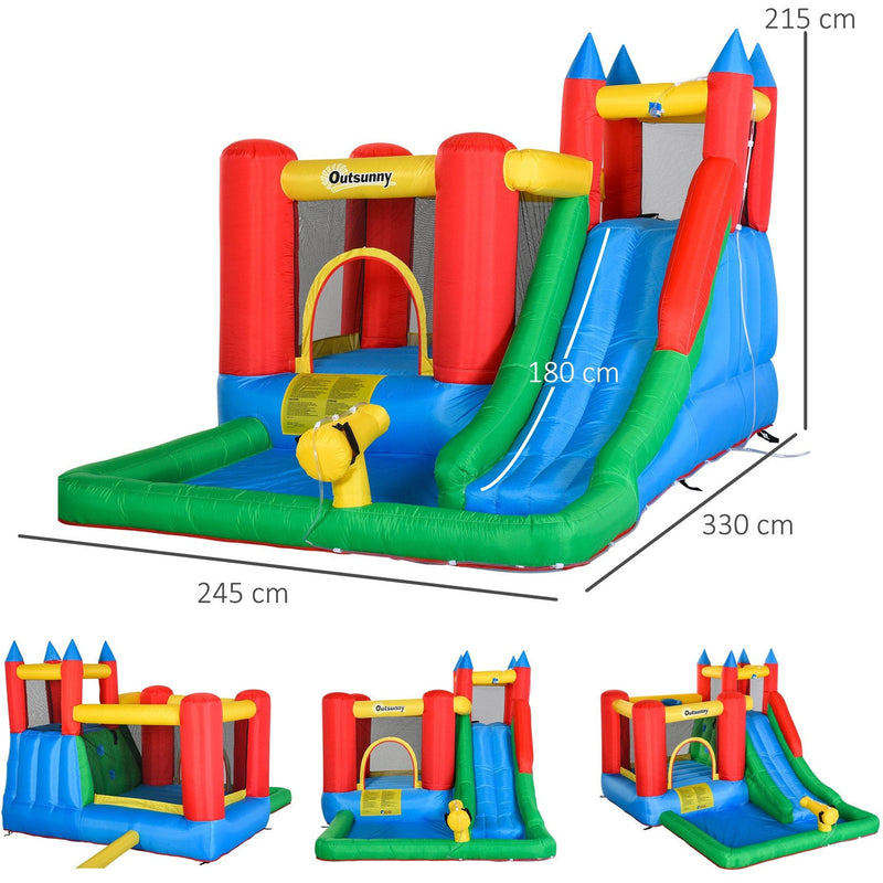 Outsunny 6-in-1 Bouncy Castly & Water Park, 3-8 Yrs Outsunny