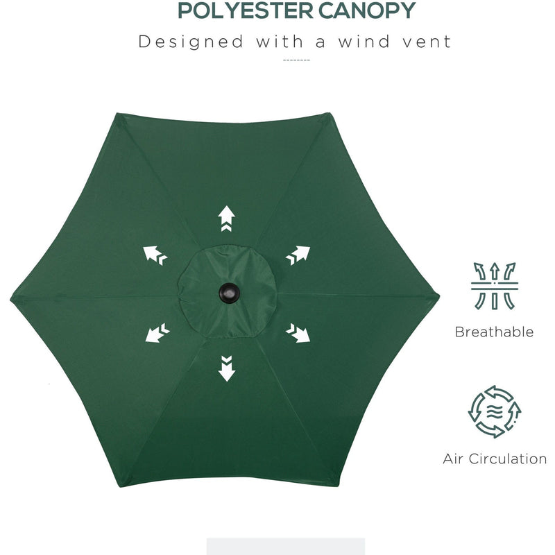 2m Outdoor Patio Parasol - Sun Shade, 6 Ribs Outsunny