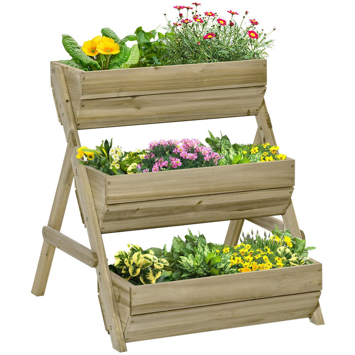 3 Tier Raised Wooden Garden Beds, 120x68x80 cm, Green