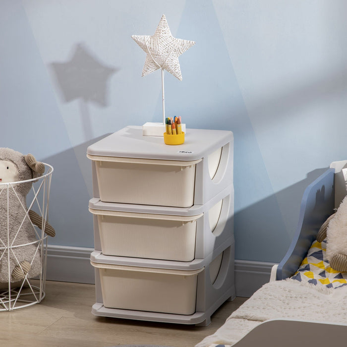 ZONEKIZ White 3-Tier Kids Toy & Dresser Storage
