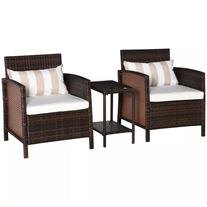 Rattan Garden Bistro Set With Comfy Armchairs