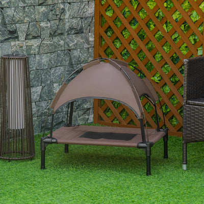 Small Raised Dog Bed with Canopy, Coffee - (61x46x62cm) Pawhut