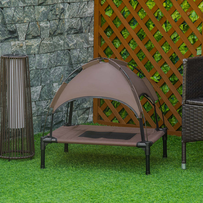 Small Raised Dog Bed with Canopy, Coffee - (61x46x62cm)