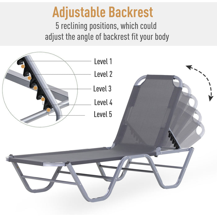 Sun Lounger Relaxer, 5-Position Backrest, Lightweight