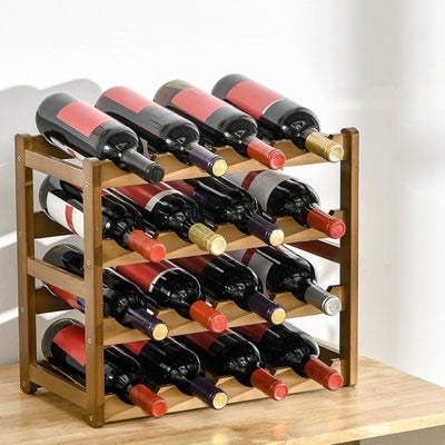 4-Tier Brown Bamboo Wine Rack for 16 Bottles Homcom