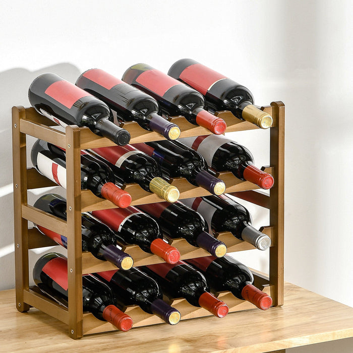 4-Tier Brown Bamboo Wine Rack for 16 Bottles