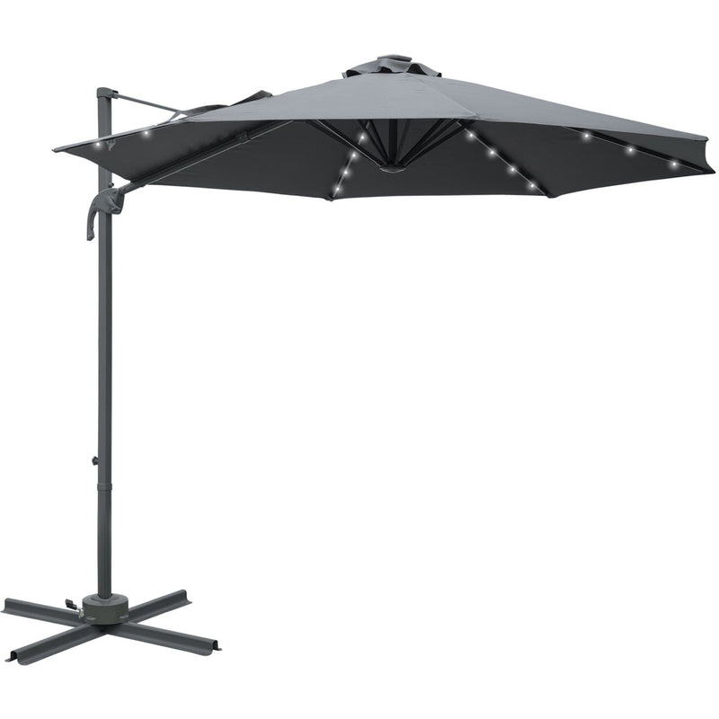3m Roma Cantilever Parasol With Solar Lights, Grey
