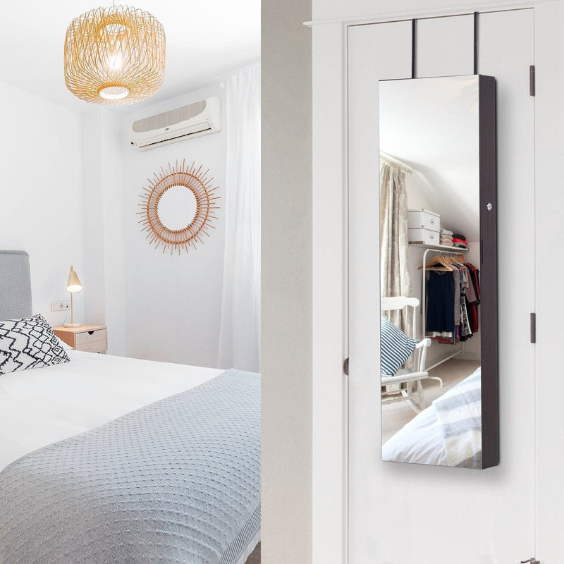 Mirrored Jewelry Cabinet, Door/Wall Mount, LED Lights, Lockable