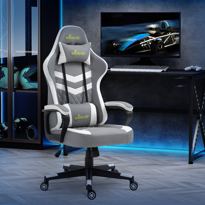 Grey White Gaming Chair with Lumbar Support