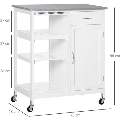 White Kitchen Trolley, Wine Rack, Drawer, Cabinet, Wheels Homcom