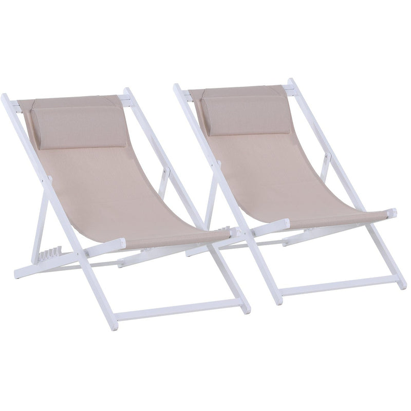 Folding Wooden Deck Chairs, Set of 2
