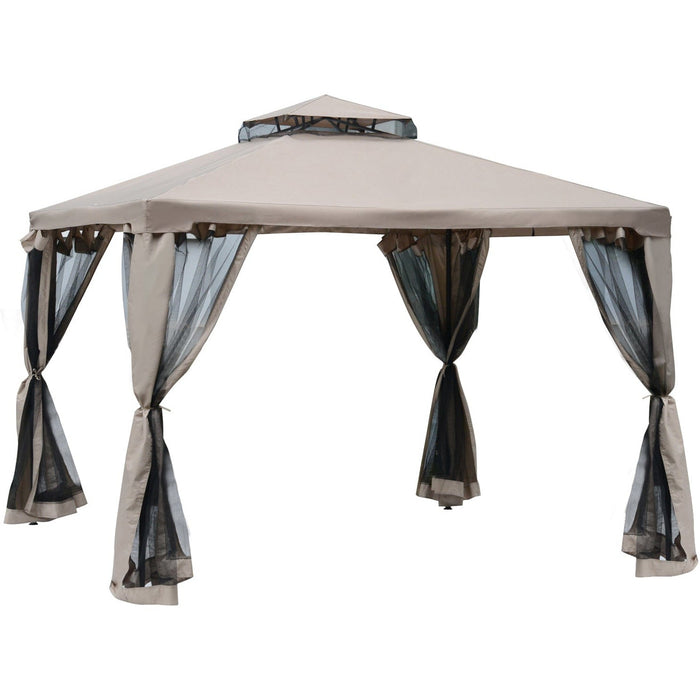 Stylish Metal Frame Gazebo With Mesh Sides, Vented Roof, 3x3