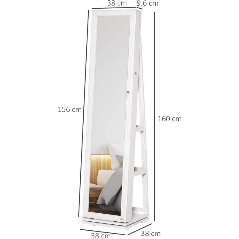 Jewellery Cabinet With Full Length Mirror, White
