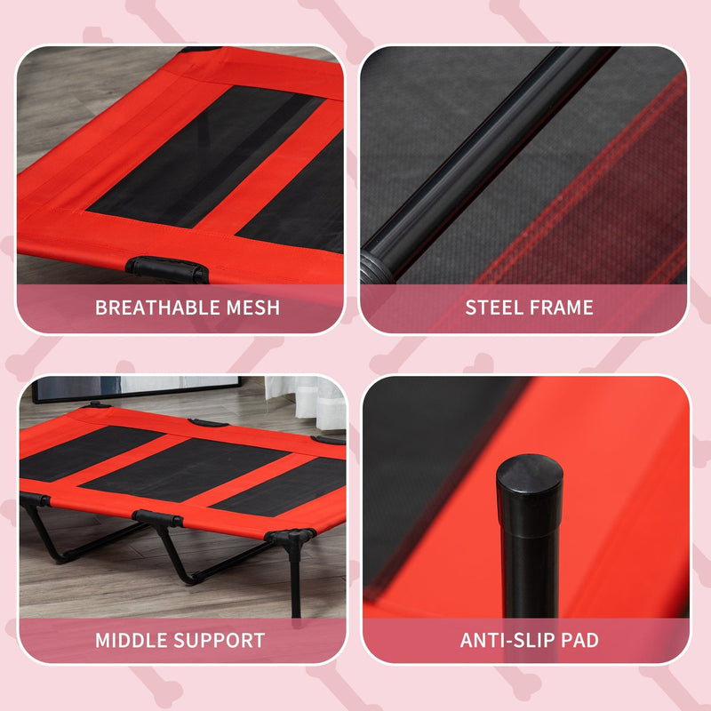 Raised Cooling Pet Bed, Breathable, XL, 122x92x23cm, Red