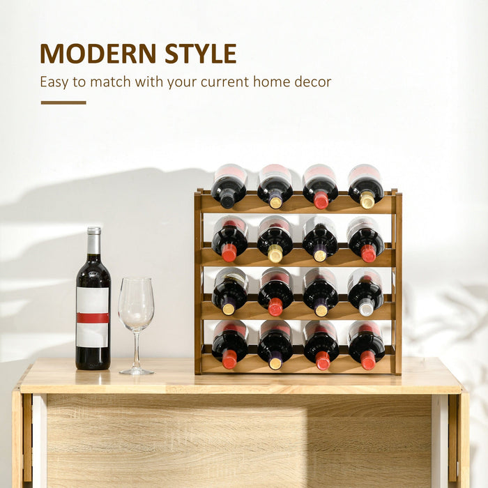 4-Tier Brown Bamboo Wine Rack for 16 Bottles