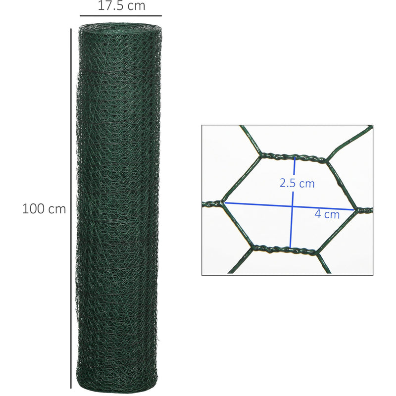 1x25m Chicken Wire: PVC Coated, Dark Green