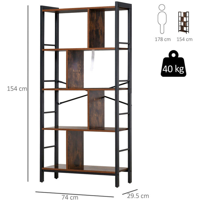 Industrial Style Bookshelf, 4 Shelves, Metal Frame