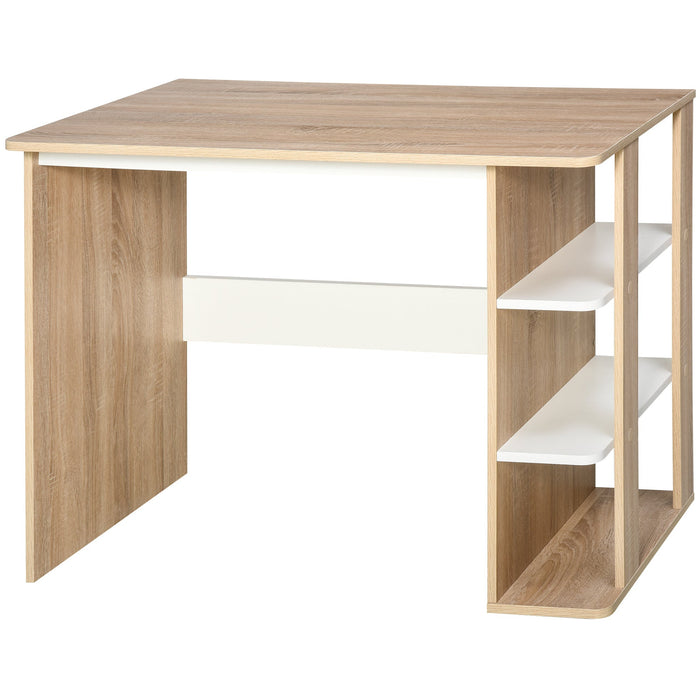 Oak Computer Desk 3-Tier Side Shelves Wide Table Top