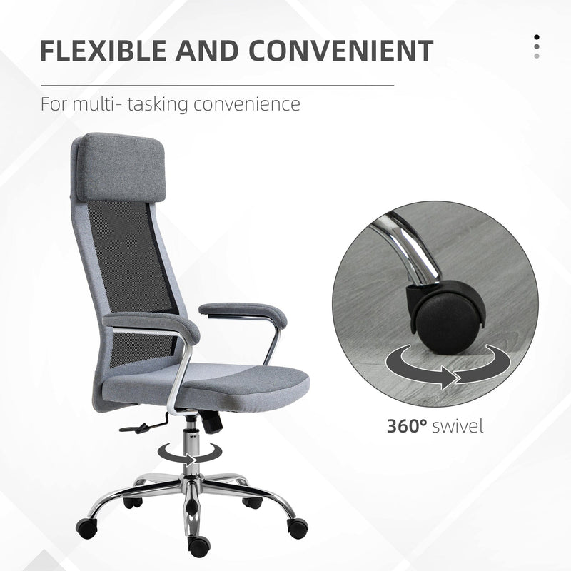 Grey High Back Linen-Mesh Swivel Office Chair Vinsetto