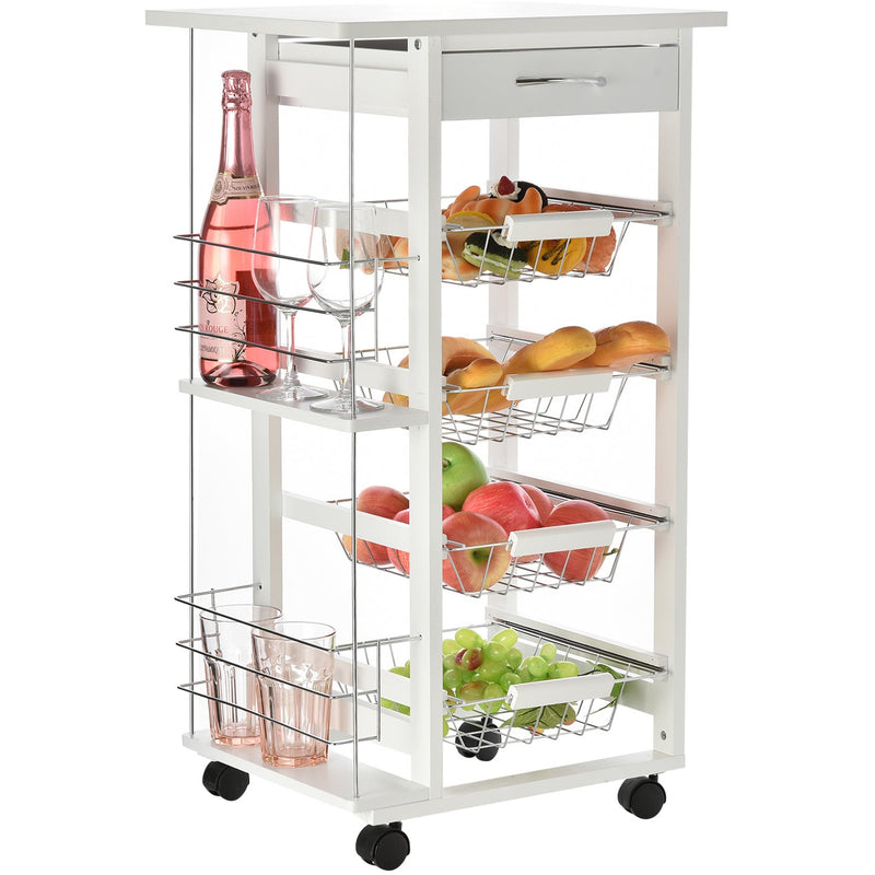 Kitchen Island on Wheels, 4 Baskets, 2 Racks