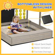 Outsunny Kids Wooden Sandpit, Sandbox with Canopy & Seats, for Gardens - Grey Outsunny