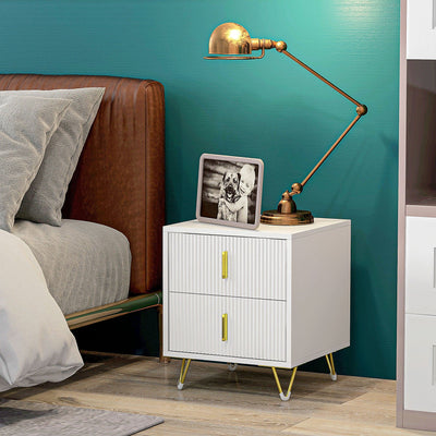 Fluted Bedside Cabinet With 2 Drawers Gold Metal Legs and Handles Homcom