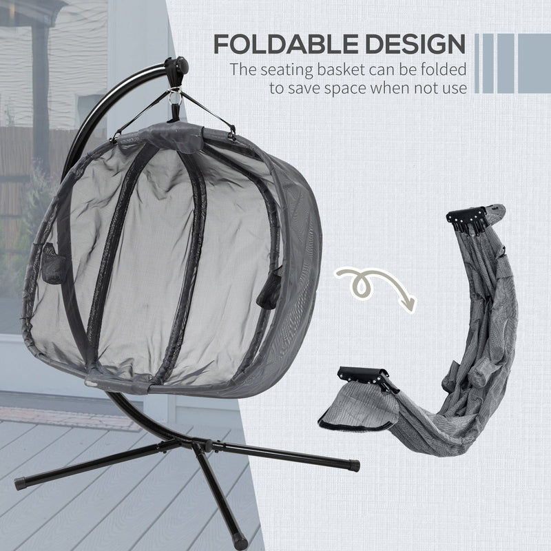 Double Egg Swing Chair With Stand, Grey, Pure Relaxation Outsunny