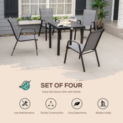 Outsunny Set of 4 Garden Dining Chair Set Stackable Outdoor Patio Furniture Set with Backrest and Armrest, Dark Grey Outsunny