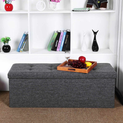 Songmics Grey Fabric Ottoman With Lid Songmics