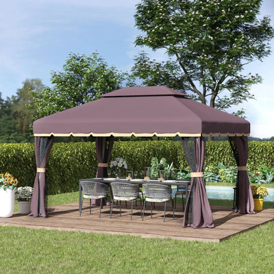 Large Gazebo With Sides, Aluminium Frame Party Tent, 4x3m Outsunny