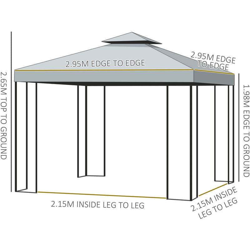 Steel Frame Gazebo With Sidewalls, 3x3m