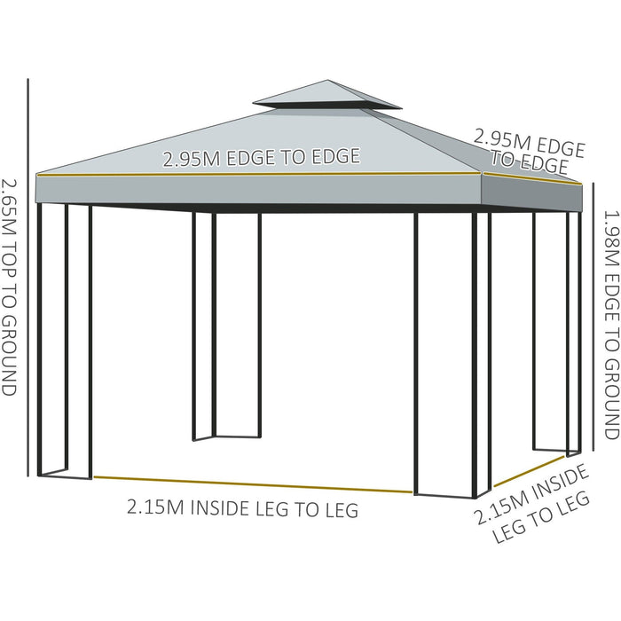 Steel Frame Gazebo With Sidewalls, 3x3m