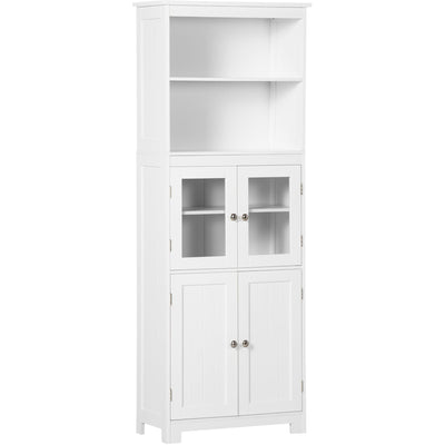 4-Door Cabinet, Glass Doors, White Homcom