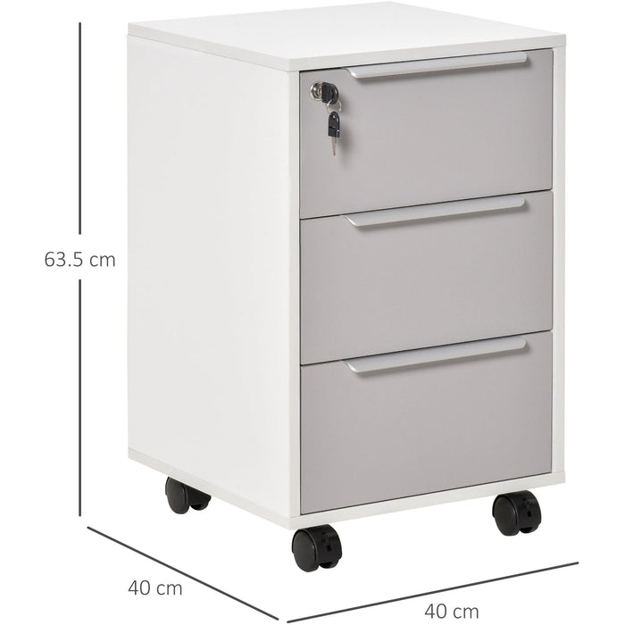 Mobile 3-Drawer File Cabinet, White/Grey