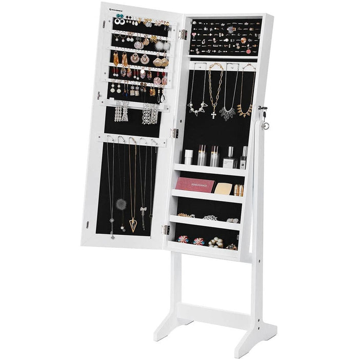 Full Length Mirrored Jewellery Cabinet, White