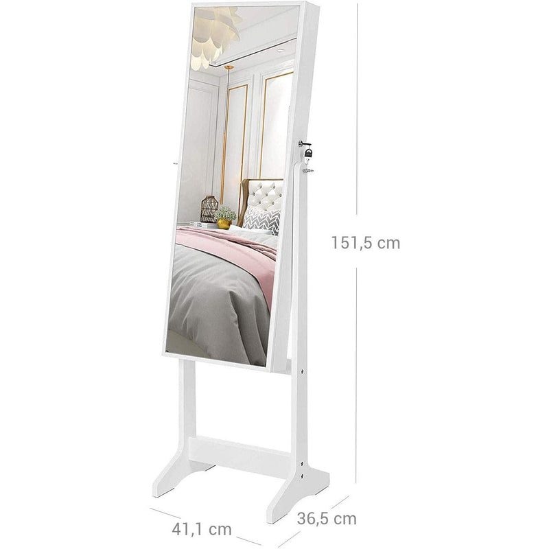 White Full Length Mirrored Jewellery Cabinet by Songmics