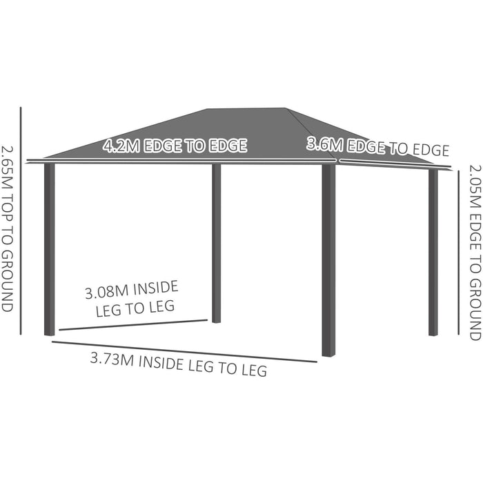 Hard Roof Gazebo, UV Resistant Roof, Garden Pavilion, 4x3.6m
